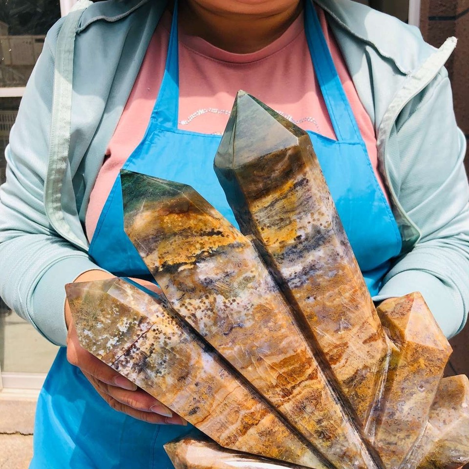 7.63LB Natural Marine Jasper Obelisk Multi pointed Crystal Column Reiki ...