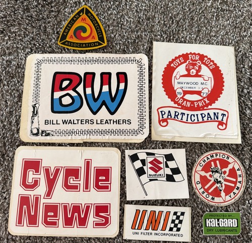 Vintage Motorcycle Stickers Suzuki, Uni Filter, Yamaha, Kal-Gard, Gran Prix, AMA