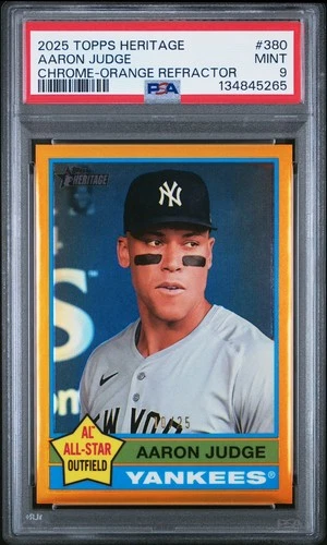 2025 Topps Heritage #380 AARON JUDGE Orange Chrome Refractor /25 PSA 9 POP 1