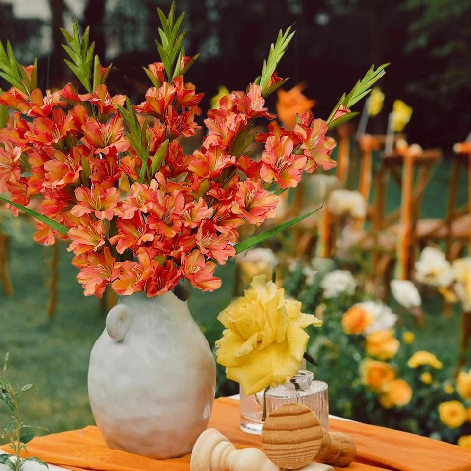 Pack de 6 - Flores de gladiolo Plantas de orquídea artificiales Tallos largos de flores de seda... Foto 3 de 4