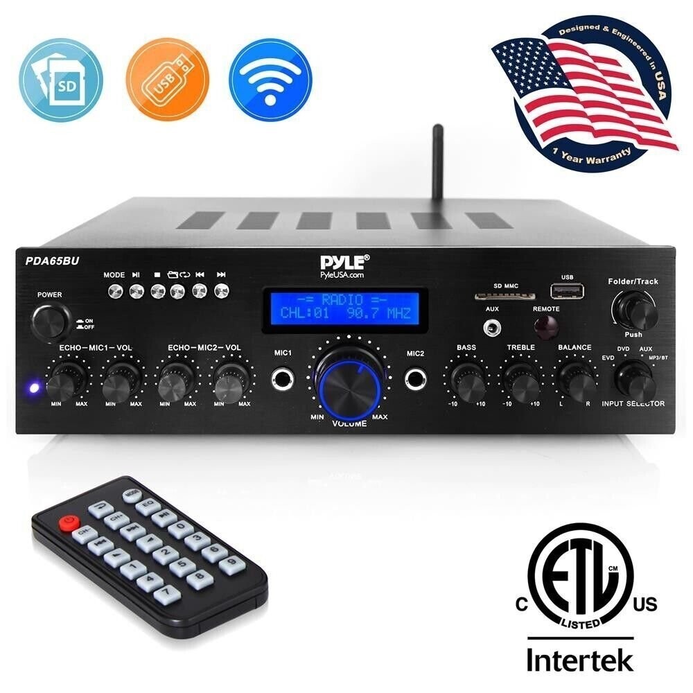 Pyle Bluetooth-Stereo-Amplifier-Receiver, MP3/USB/SD/AUX/FM Radio