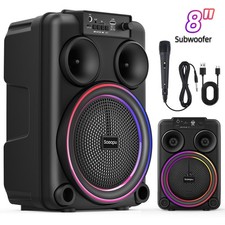 Karaoke FM Radio Bluetooth Speaker Portable Wireless Subwoofer AUX/USB/RGB  Mic