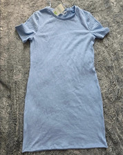 Primark Cares Blue Ribbed T-Shirt Dress Round Neck Knee Length Size M