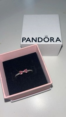 PANDORA Silver Tone Band Ring Size 7 Pink Main Stone Color, Silver Finish