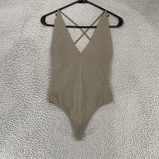 Babaton Bodysuit Womens Small Taupe Criss Cross Capsule Minimalist Clean Girl