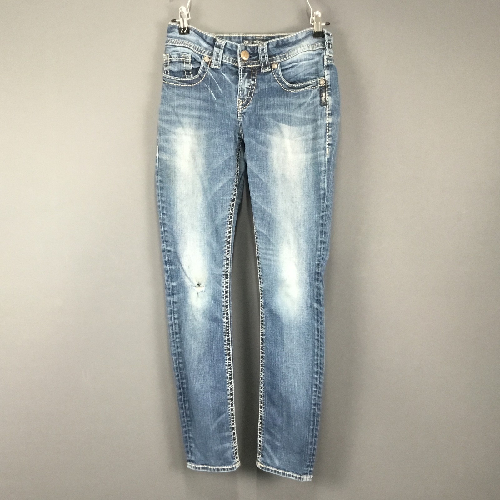 Silver Jeans Co Suki Mid Skinny Jeans Womens 26 Blue Distressed