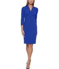 Calvin Klein Womens 3/4-Sleeve Sheath Dress, Blue, 4