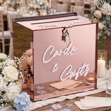 Rose Gold Acrylic Wedding Card Box Slot Lock Money Gift Box Reception