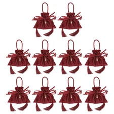 Velvet Gift Drawstring Bags 10Pcs Wedding Favor Bags with Pearl and Tassels, Red