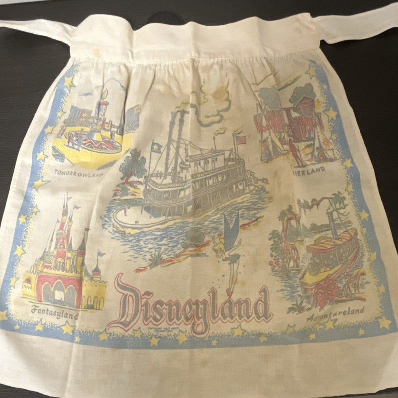 Disneyland  vintage Souvenir Apron Cotton Multicolor Park Lands Map Tinker Bell 