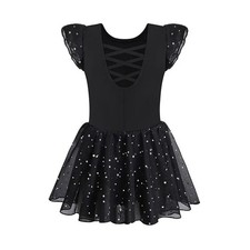 Girls Ballet Dress Dance Leotard Gymnastics Tutu Bodysuit Black Shimmer 6-8 yr