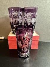 Ajka Marsala Amethyst Lead Crystal High Ball Glasses Set Of Three