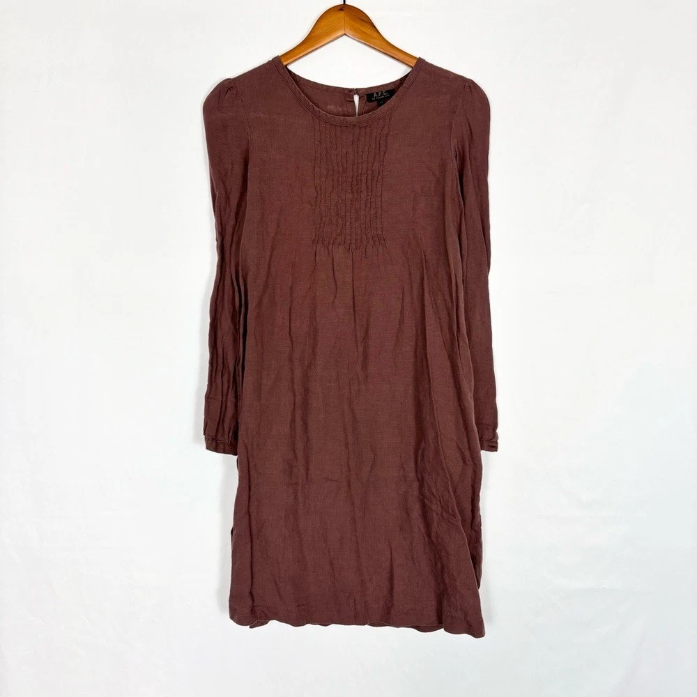 APC Linen Mini Dress Brown Long Sleeve Size XS Womens | eBay APC Linen Mini Dress Brown Long Sleeve Size XS Womens | eBay