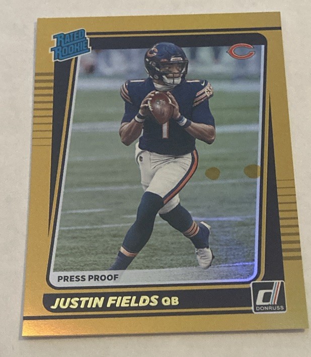 2021 Donruss Justin Fields Gold Press Proof Premium Rated Rookie #253 RC Bears