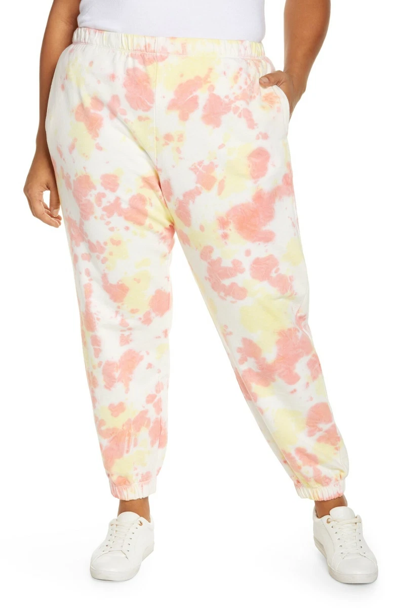 BP Women s Plus Size 1X Yellow Pink Tie Dye Sweatpants Pull On