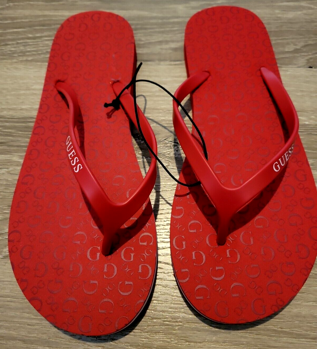 New Guess Wggest2 Red White Logo Sandals Flip Flops Women display picture 3