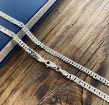 4mm 22in Real 925 Sterling Silver Miami Cuban Mens Chain Necklace