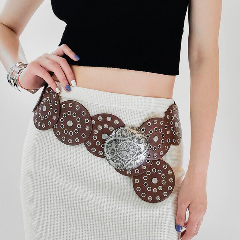 Hollow Western Style Exaggerated Cowboy Wide Disc Belt  display picture 2
