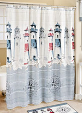 Lighthouse Shower Curtain Nautical Seashell Ship Compass Polyester Bath Gift NEW