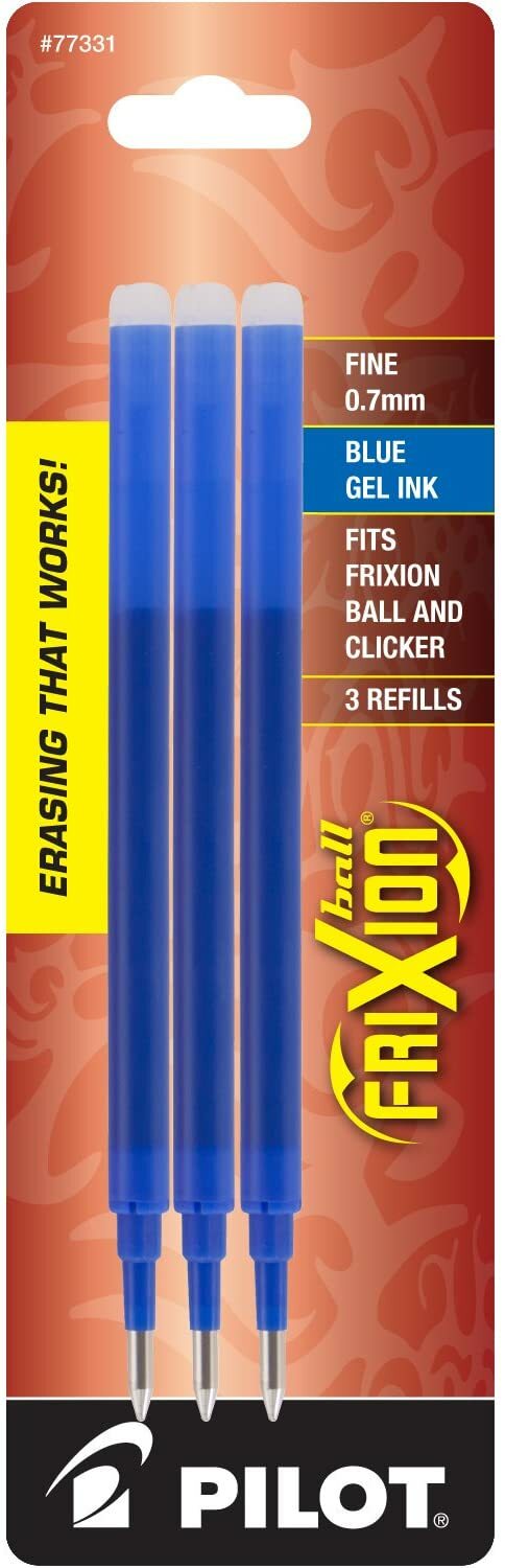 FriXion Gel Ink Refills for Erasable Pens, Fine Point, Blue Ink, 3-Pack (77331)