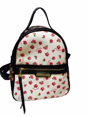 white backpack with roses
