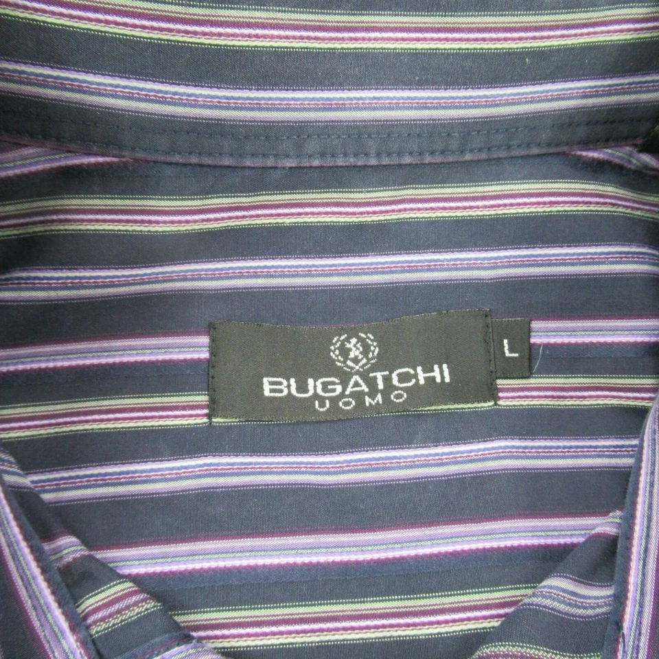 Bugatchi Shirt Mens Large Stripes Long Sleeve Flip Cuff Pocket - Image 3 of 4