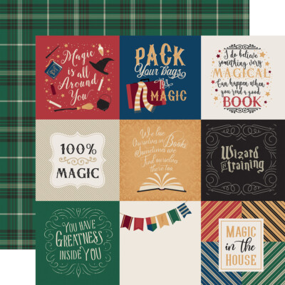 2 Sheets of Echo Park WITCHES & WIZARDS 12x12 Cardstock - 4x4 Journaling Cards