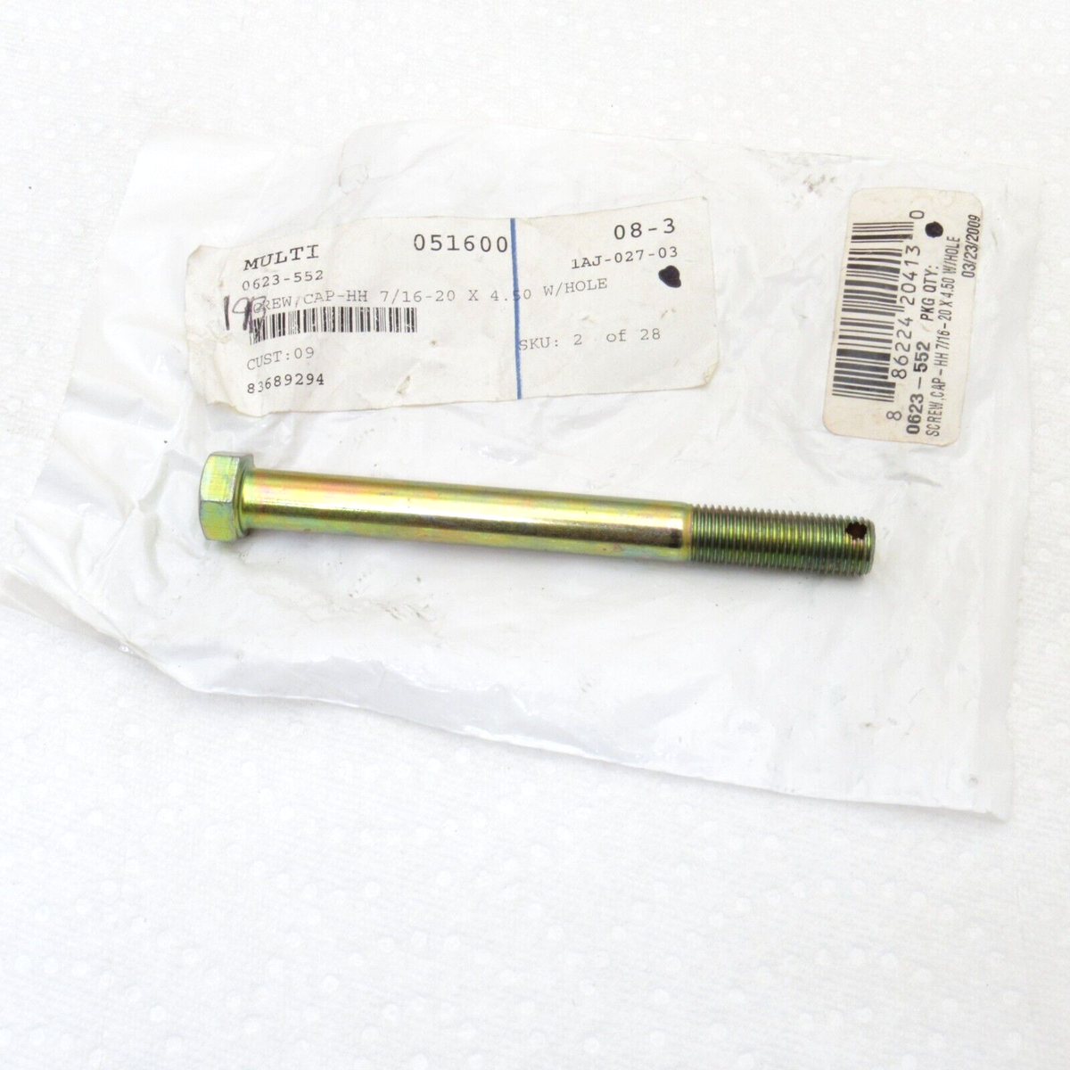 Arctic Cat Snowmobile OEM 7/16-20x4.50 HH Cap Screw Bolt w Hole