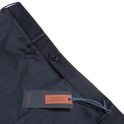 Zanella NWT Stretch Dress Pants Size 40 US Curtis In Subtle Blue Plaid 100% Wool