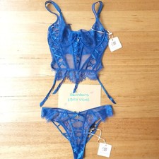 ❣️ ELSIE Blue Set 10D Bustier + Brief Small Honey Birdette 32D Cobalt ❣️