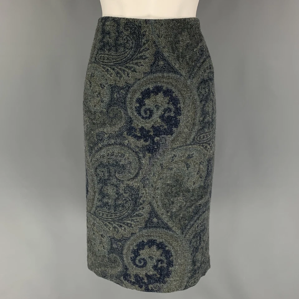 Falda lápiz debajo de la rodilla Ralph Lauren talla 4 azul gris lana cachemira