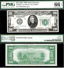 1928 $20 FRN San Francisco PMG 66EPQ gema serie numérica Fr. 2050-L
