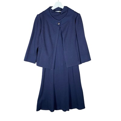 St John Collection Santana Knit Dress and Jacket Matching Set Size 6/8 Navy Blue