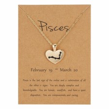 12 Constellations Zodiac Sign Gold Heart Pendant Necklace Choker Women Jewelry
