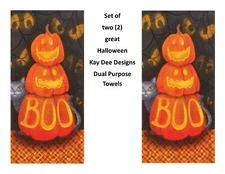KAY DEE DESIGNS H6410 Boo Pumpkins Halloween~2 Dual Purpose Terry Towels~16"x26″