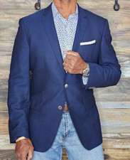 Hugo Boss Lanificio Tesse Biella Italian Wool Blue Dual Vent Blazer Jacket 40R