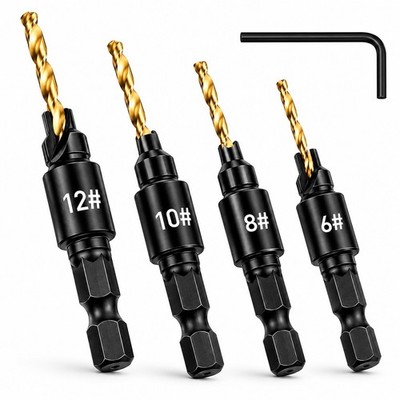 Senker Bohrer Set 4tlg #6 #8 #10 #12 1/4'' Sechskant verstellbare Tiefe Holz Werkzeug