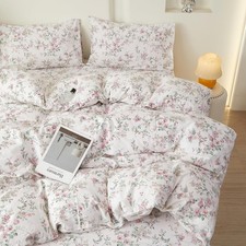 Vintage Pink Floral Comforter Set Queen White Soft 100 Cotton 3-Piece Chic