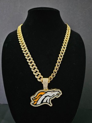 Denver Broncos Cuban Link Chain Luxury Iced Out Crystal 24'' Necklace 4