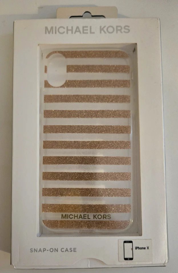 Funda transparente a presión Michael Kors para iPhone X oro rosa rayas brillantes nueva Foto 3 de 3