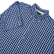 Vintage Tommy Hilfiger Golf Button Down SS Shirt Blue Plaid Lion Crest Large Y2K