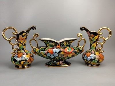 Kaminsims Vase Garnitur Set Kühn Lebendig Floral H. Bequet Quaregnon