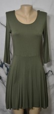 EXPRESS Army Green 3/4 Sleeve Stretch Jersey Dress Medium Front Back Scoop Neck
