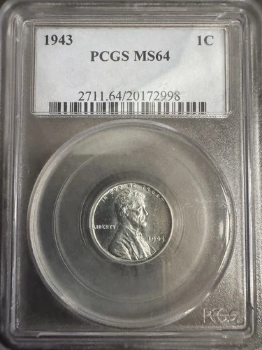 1943 1C Lincoln Steel Wheat Cent PCGS MS 64