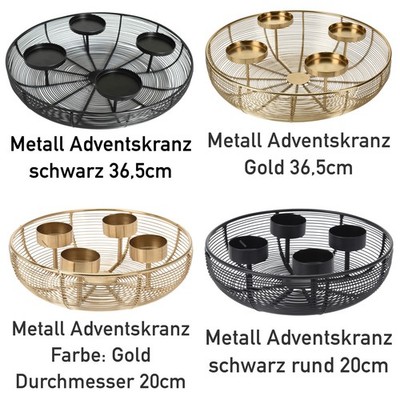 Metall Adventskranz Gold / Schwarz  20cm /  36,5cm Weihnachten Deko Kerzenhalter