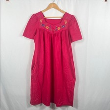 Apostrophe VINTAGE 90's Women's Pink Embroidered House Dress Size Large 16/18
