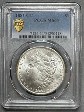 1881-CC   MORGAN DOLLAR   PCGS  MS64   KEY DATE CARSON CITY
