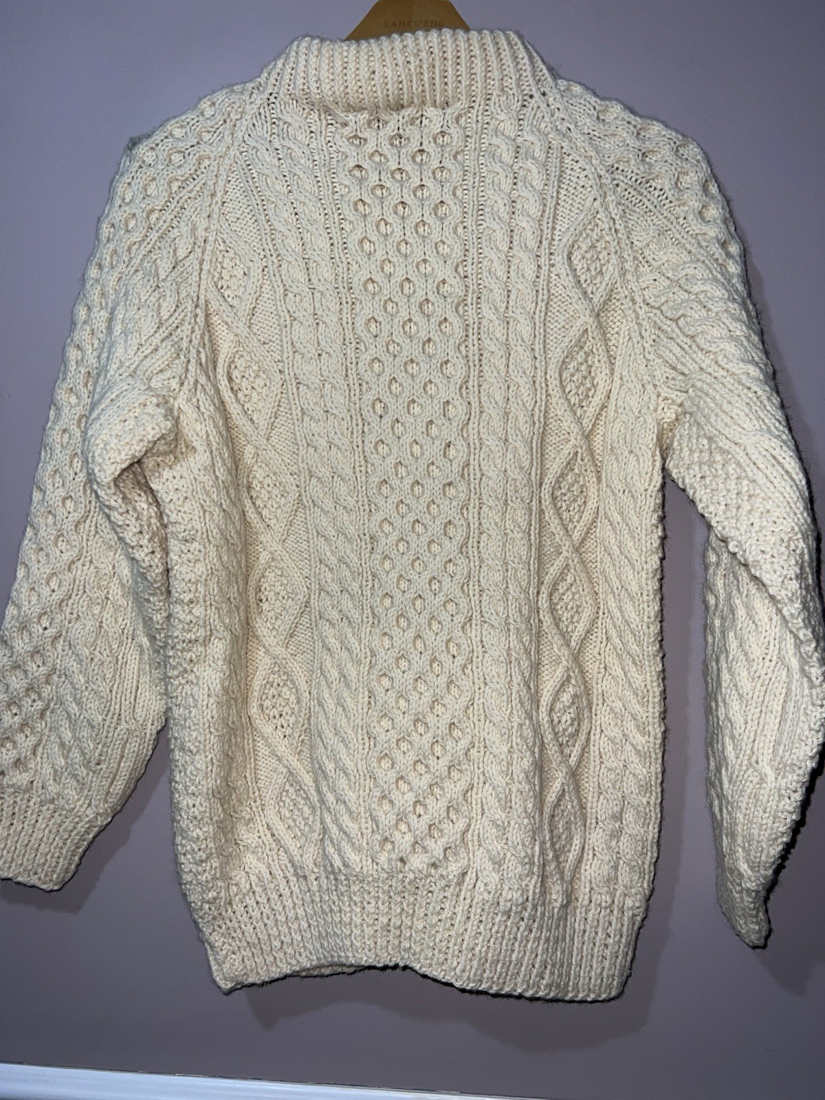 VINTAGE DEADSTOCK BUNRATTY IRISH PURE WOOL CABLE KNIT SWEATER