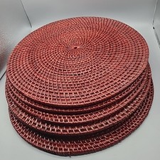 Set 6 Woven Wicker Placemats Red Brown Jute/ Rattan Round Placemats 16  