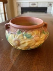 Vintage Roseville 1940s Peony Two Handled Vase Small Pink Yellow Green
